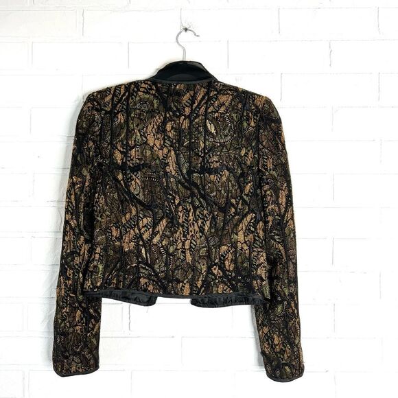 Terra Nostra Back Gold Brocade Cropped Padded Shoulder Blazer 4 - Picture 4 of 13